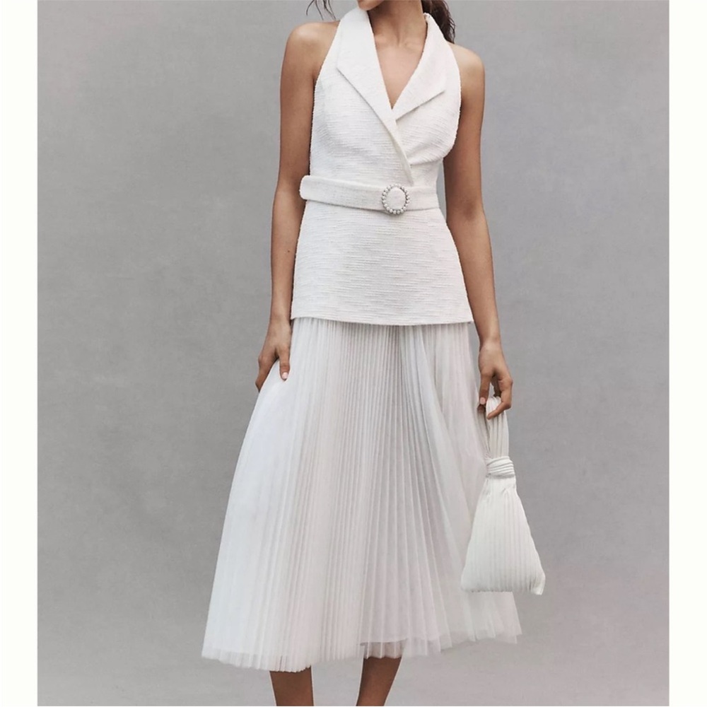 Hutch White Midi Pleated Skirt